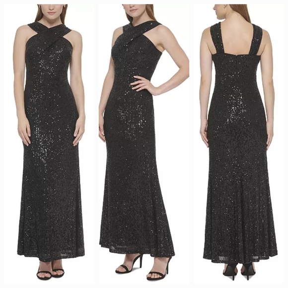 Eliza J | Black Sequined Evening Gown - Picture 1 of 10